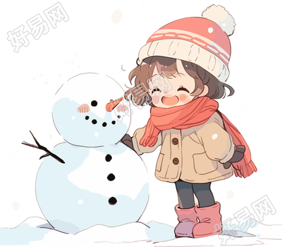 堆雪人的小女孩插图