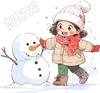 堆雪人的小女孩可商用素材