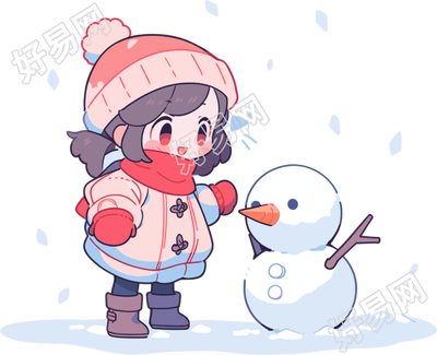 堆雪人的小女孩冬天创意设计元素