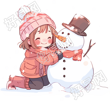 堆雪人的小女孩创意图形设计素材