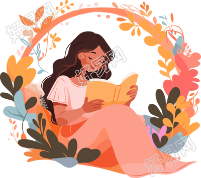 阅读女孩2D平面插图