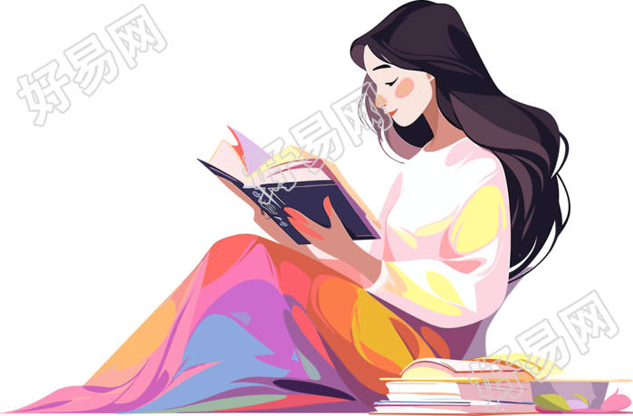 阅读女孩商业插图设计元素