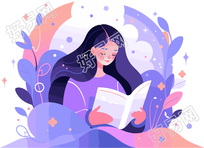 阅读女孩平面插图素材