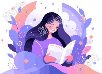 阅读女孩平面插图素材