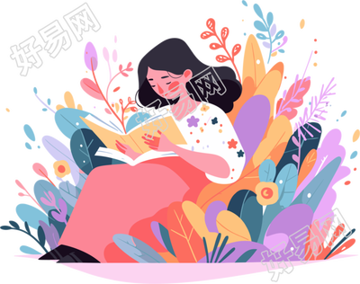 阅读女孩透明背景插图