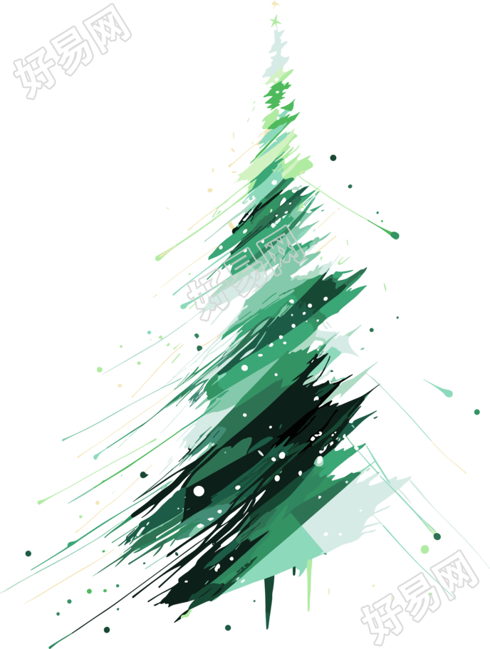 圣诞树抽象笔触透明背景素材