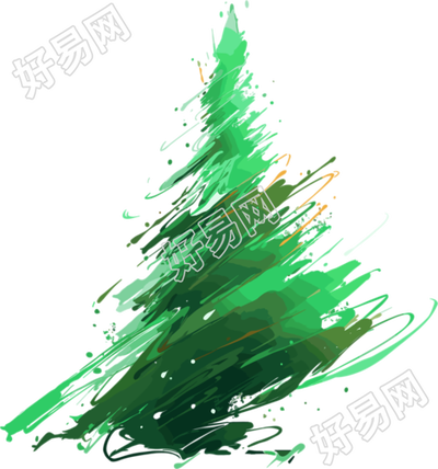 圣诞树抽象笔触插图设计元素
