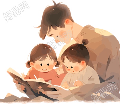 亲子阅读插画素材