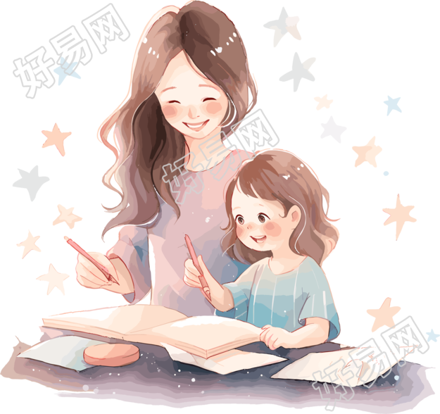 亲子阅读清爽明亮的插图
