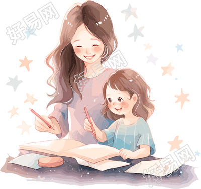 亲子阅读清爽明亮的插图