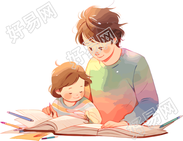 亲子阅读明亮平面设计插画
