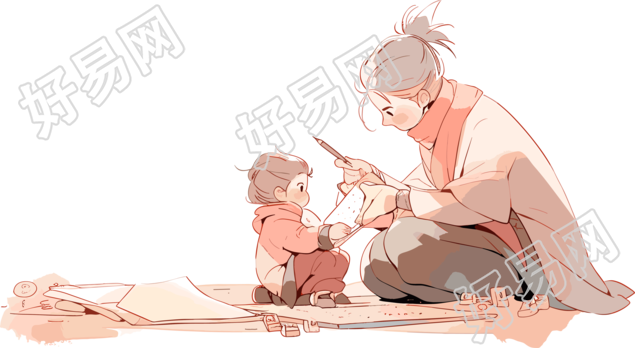 亲子阅读插画设计素材