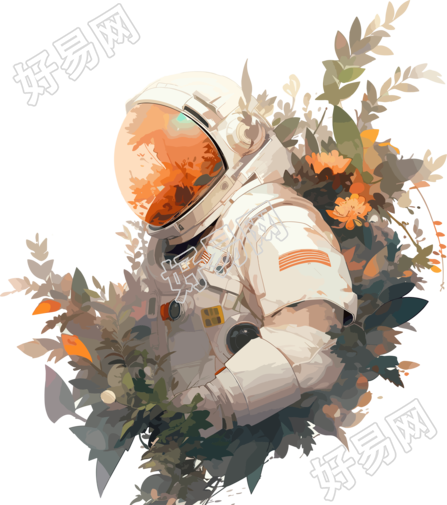 宇航员和植物插画设计素材
