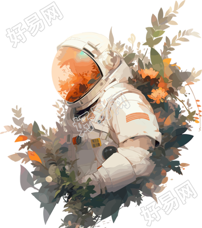 宇航员和植物插画设计素材
