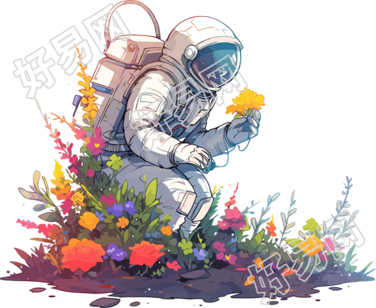 宇航员和植物透明背景插图