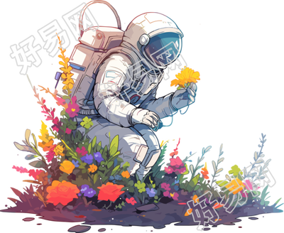 宇航员和植物透明背景插图