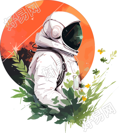 宇航员和植物商用图形插画
