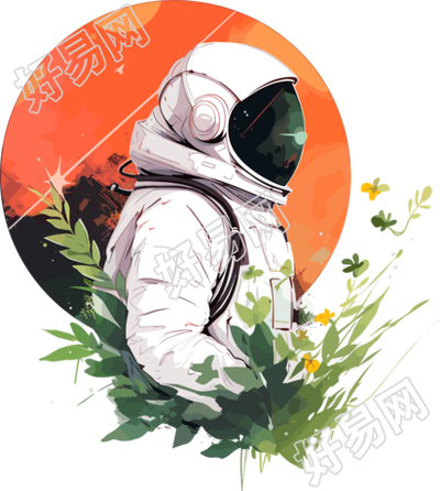 宇航员和植物商用图形插画
