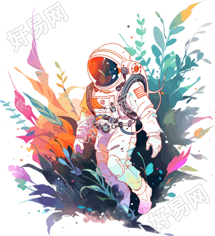 宇航员和植物干净背景插画