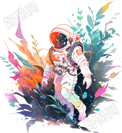 宇航员和植物干净背景插画