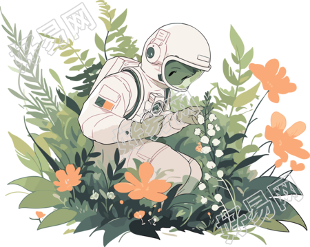 宇航员和植物商业插图
