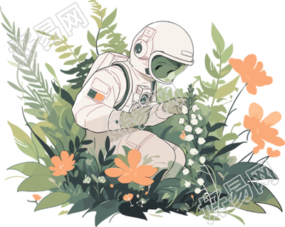 宇航员和植物商业插图