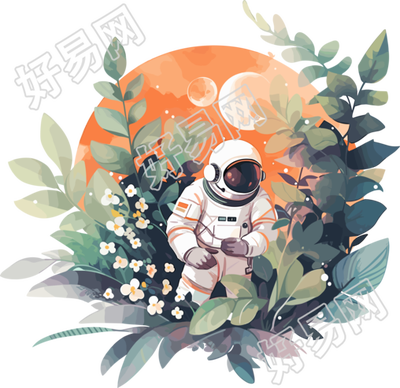 宇航员和植物商业设计素材