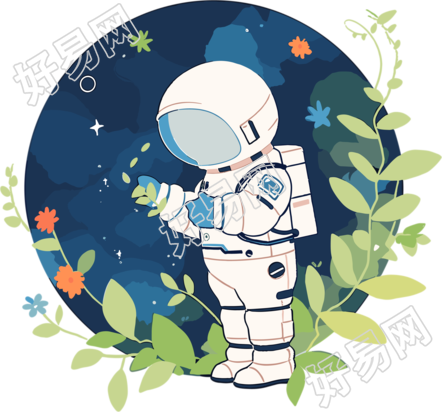 宇航员和植物商业插画