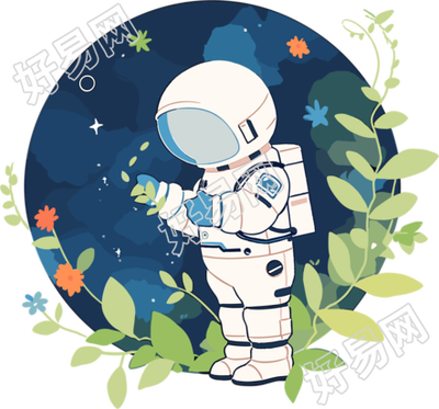 宇航员和植物商业插画