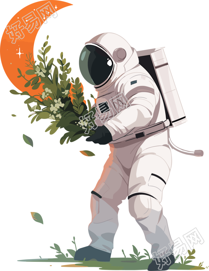 宇航员和植物高质量插图