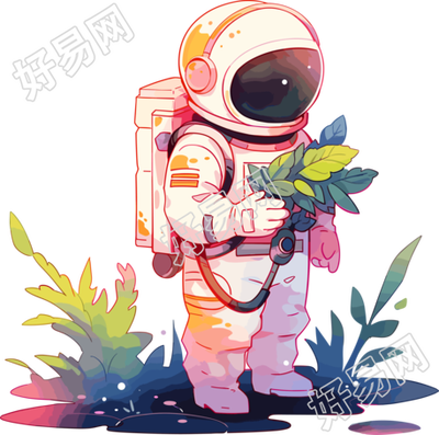 宇航员和植物图形元素设计