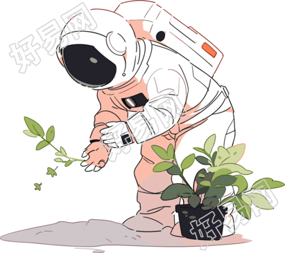 宇航员和植物商业插画素材