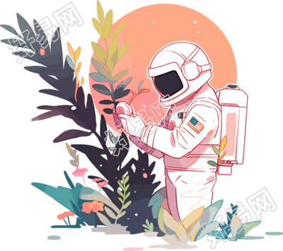 宇航员和植物透明背景插图