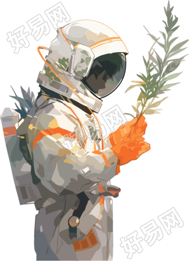 宇航员和植物明亮图形元素