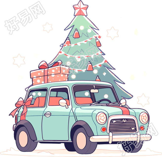圣诞树和车主题贴纸素材