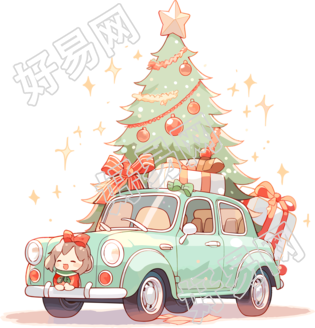 圣诞树和车透明背景PNG图形素材