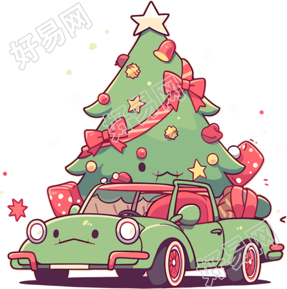 圣诞树和车透明背景素材
