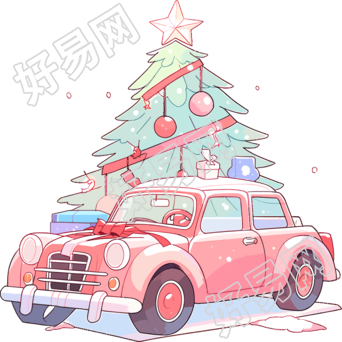 圣诞树和车PNG素材
