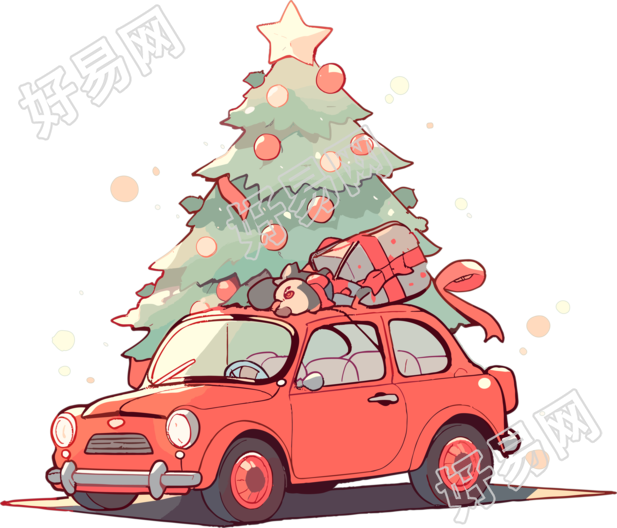 圣诞树和车插画设计元素