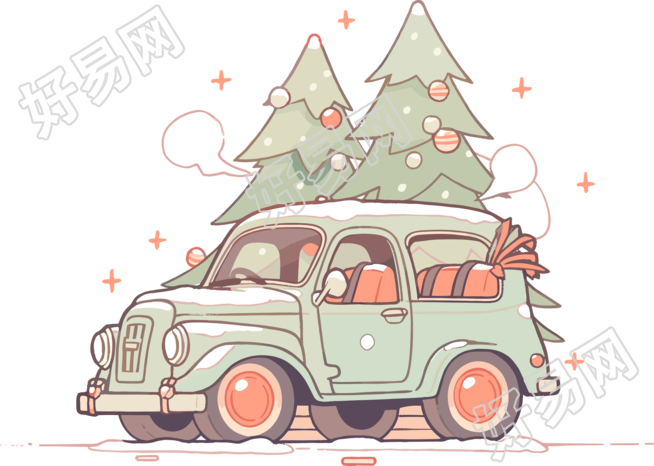 圣诞树和车可商用卡通素材