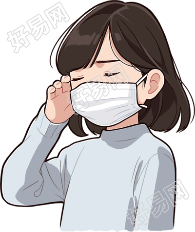 生病女孩咳嗽插画
