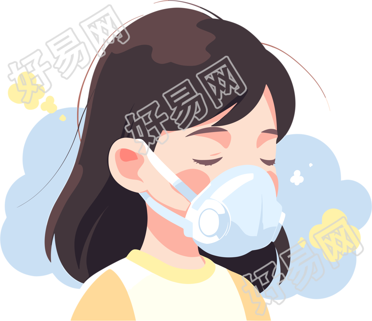 生病女孩带口罩插图