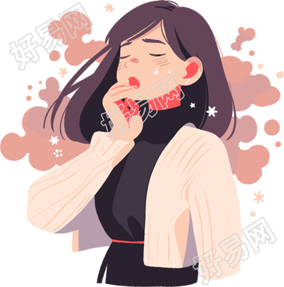生病女孩咳嗽插画素材