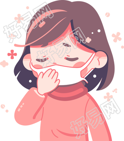 生病女孩佩戴口罩素材