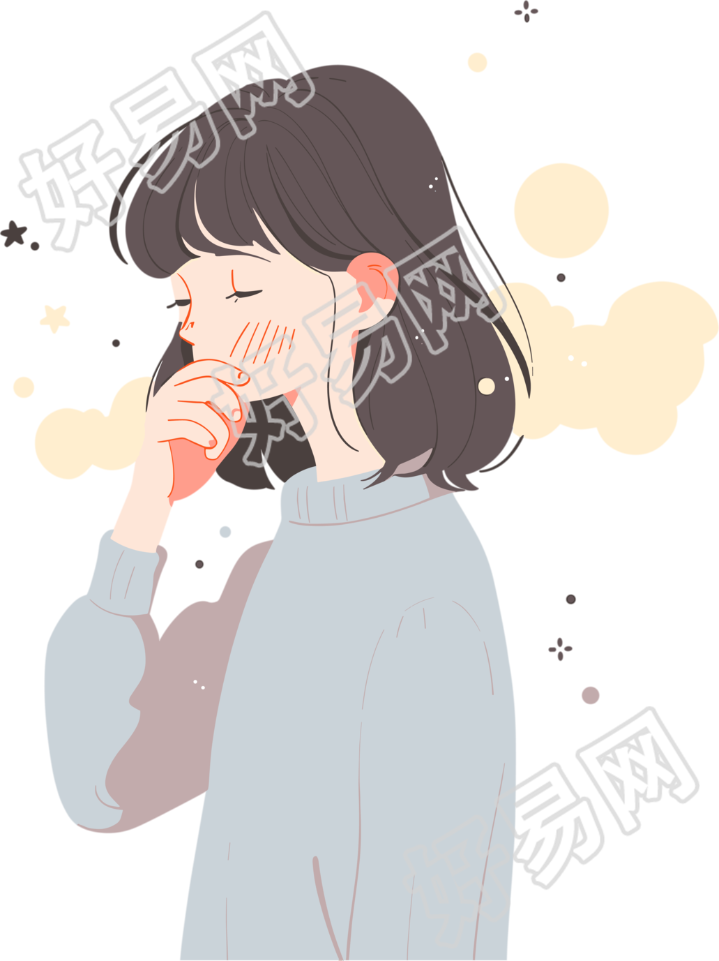 生病女孩彩色插画