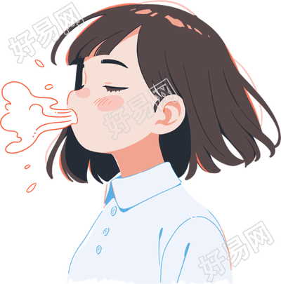 生病女孩咳嗽透明背景插图