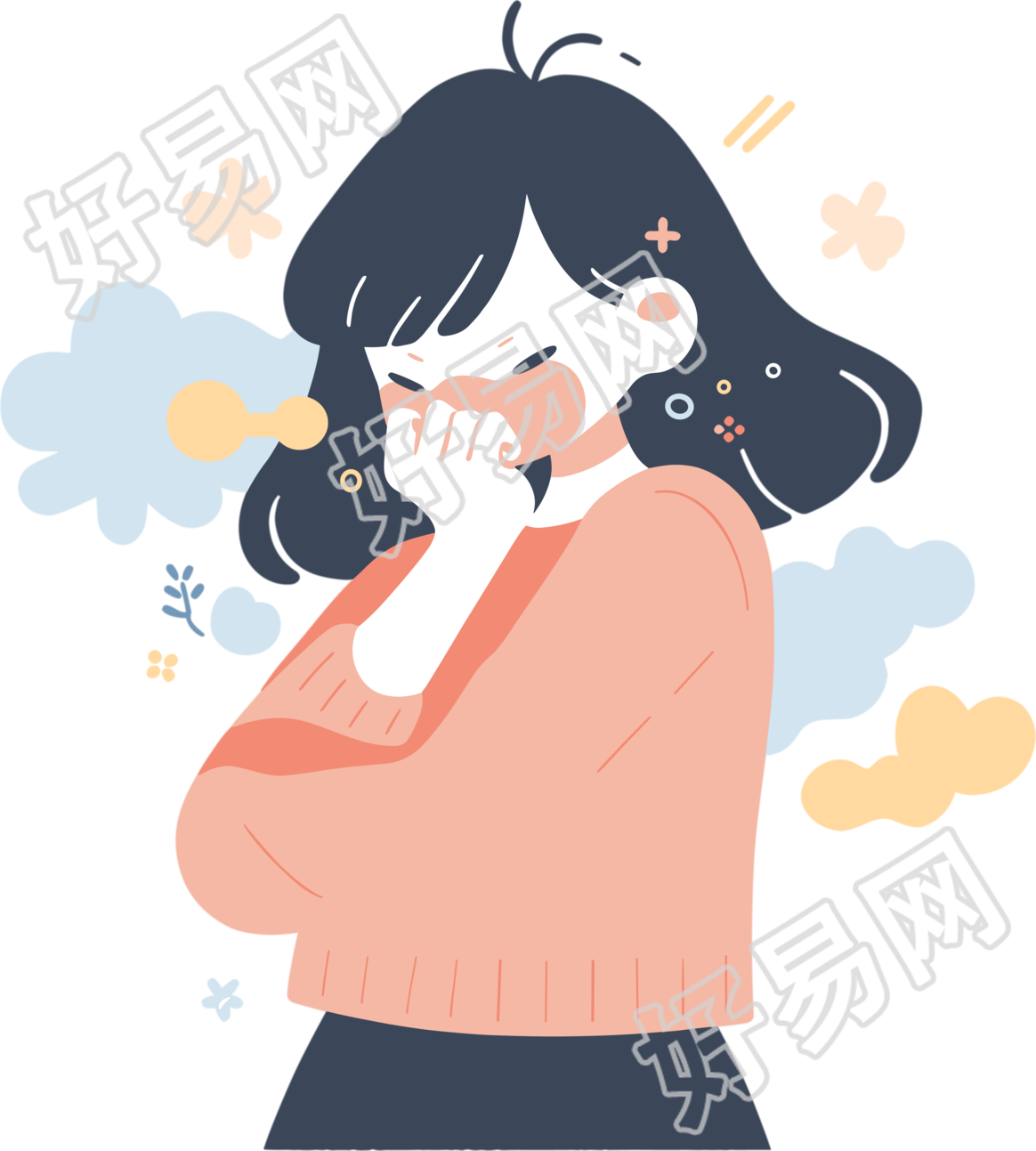 生病女孩创意商业设计插画