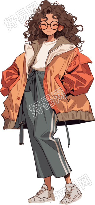 美拉德风衣美女立绘设计元素