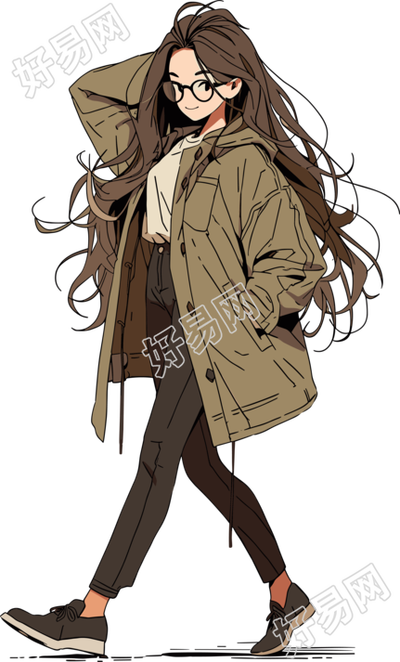 美拉德风衣美女图形素材PNG