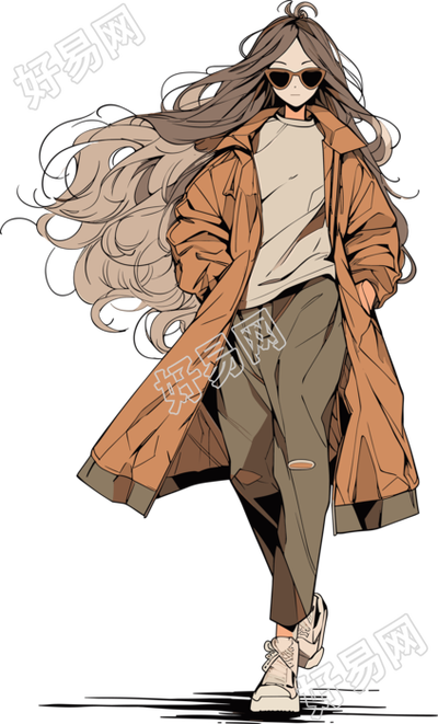 美拉德风衣美女插画设计素材